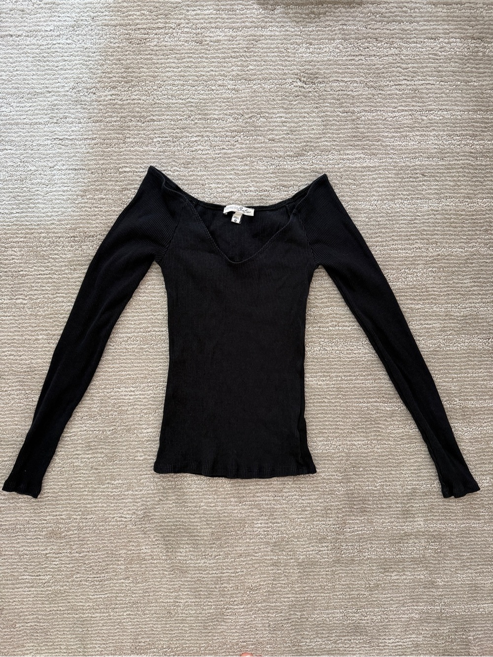 Express Black Ribbed wide neck Long Sleeve Top